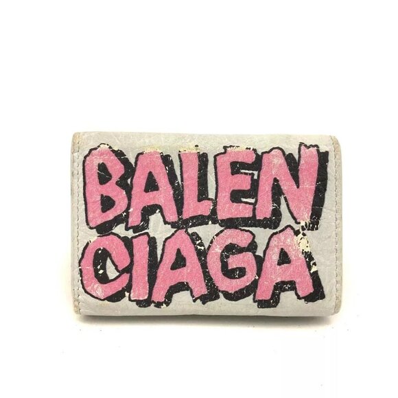BALENCIAGA Everyday Graffiti Mini Papier Leather Trifold Wallet/7Z0916 - Picture 4 of 8